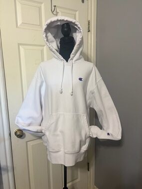 Champion White Hooded Sweatshirt with Small C Logo